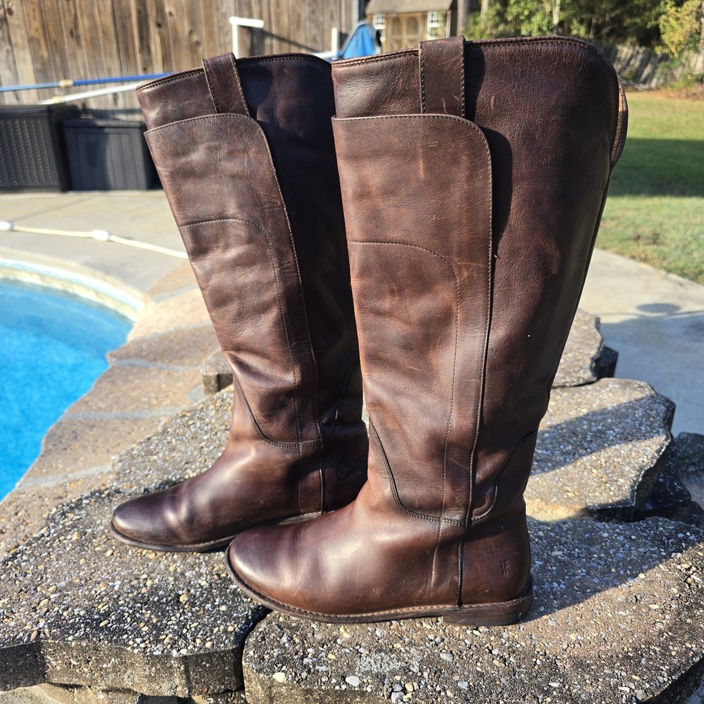 Frye Womens Paige Riding Boots Size 8 Tall Brown Antiqueed Leather Distressed